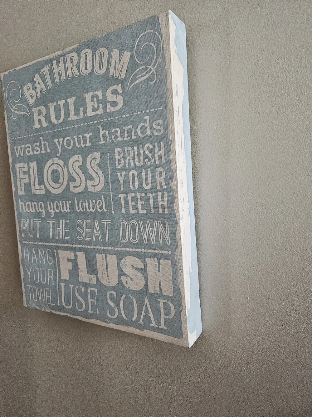 Bathroom Rules Wall Sign - Light Blue and White
